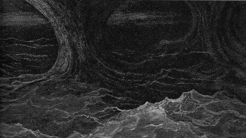 Surrounded, surrounded by darkness, an illustration by Gustave Doré